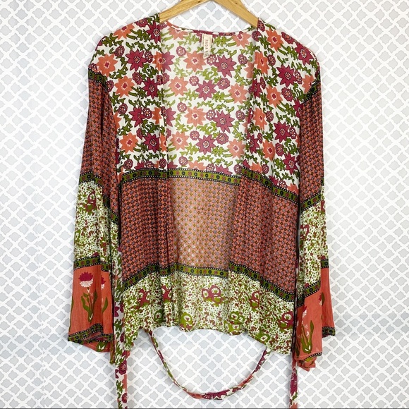 EUC RAGA Floral Boho Open Front Tie Waist Kimono - Picture 1 of 7